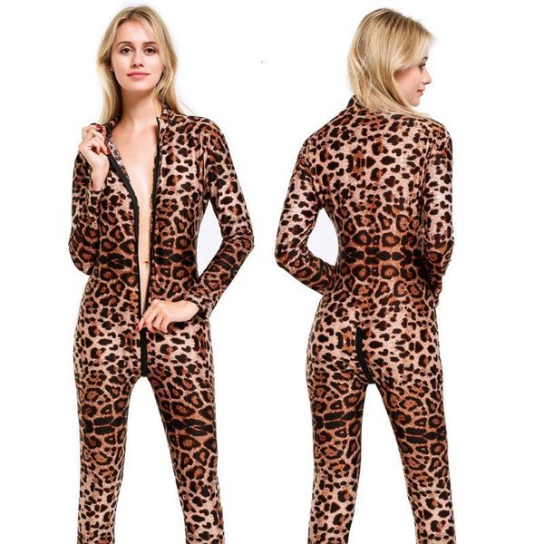 

women's jumpsuits & rompers women jumpsuits leopard print bodysuit zip long sleeve long pants open crotch rompers women jump, Black;white