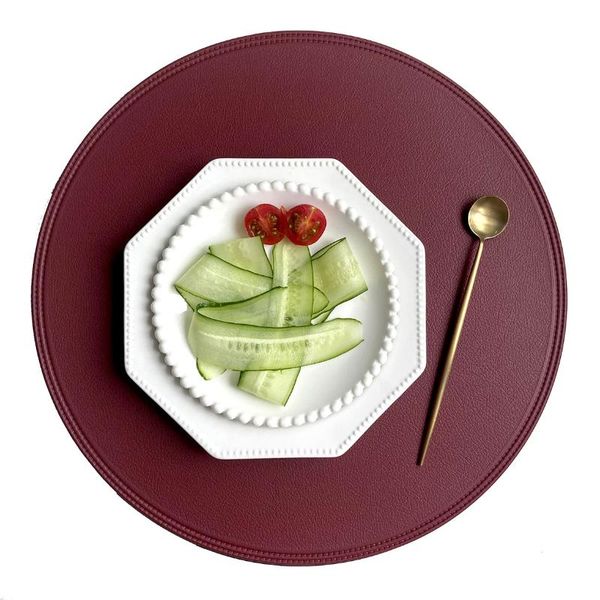 

mats & pads inyahome creative pu leather tableware pad placemat dining table mat round waterproof heat-insulated home deskdecoration