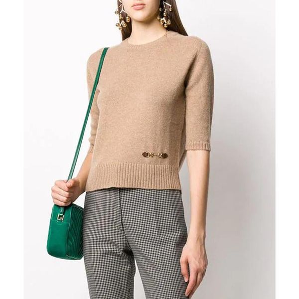 

women's sweaters casual loose 10.22 fashion round neck chain cashmere half sleeve knitwear women temperament knit pullover sweater 2021, White;black