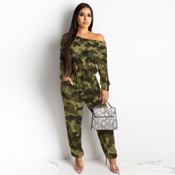 

women's jumpsuits & rompers camouflage jumpsuit women long sleeve jogger pants trousers female elegant leopard print streetwear club pa, Black;white