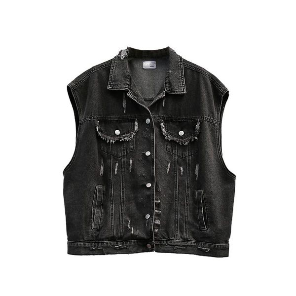 

women's vests 2021 autumn design women fashion denim sleeveless jacket outwear casual brand waistcoat gilet femme, Black;white