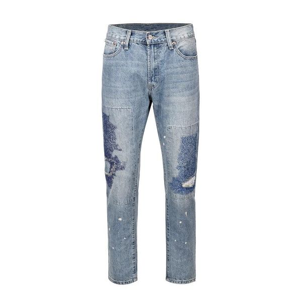 

men's jeans hip hop men high street fashion brand embroidery mens trouses, Blue
