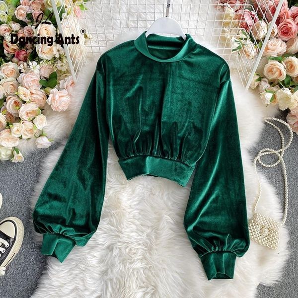 

women's hoodies & sweatshirts women high waist stand collar long lantern sleeve short pullovers loose korean autumn or winter casual wo, Black