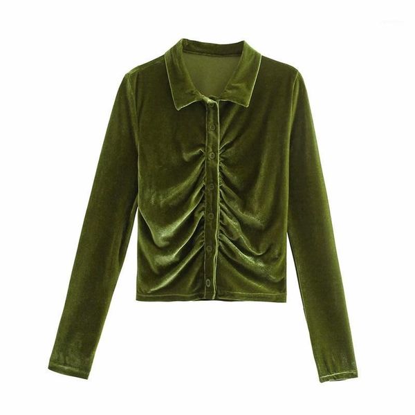 

women's blouses & shirts women's women 2022 fashion pleated short velvet smock blouse office ladies breasted casual slim shirt str, White