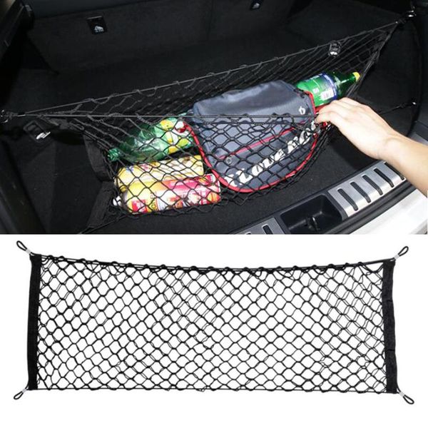 

car organizer 90x40cm rear trunck net pocket auto suv string cargo mesh elastic storage bag luggage holder stand with hooks