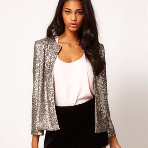 

women's jackets 2021 glitter bling sequein jacket coat women spring autumn short for long sleeve cardigan outerwear, Black;brown