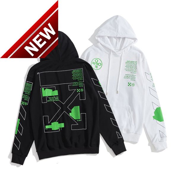 

fashion off green brand white letter slogan hoodie sweater men's and women's street loose pullover coat, Black