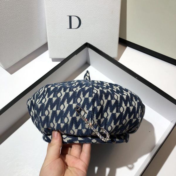 

berets beret hats for women plaid emroidery cotton with crystal stone pin autumn winter decoration painter caps, Blue;gray