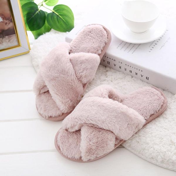 

slippers home women's flat shoes female pantofle flock winter footwear fur flip flops low slides massage 2021 plush pu rubber ba, Black