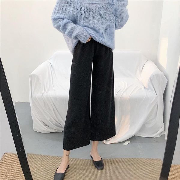 

women's pants & capris korean casual streetwear slim loose versatile knit wide-leg long women, Black;white