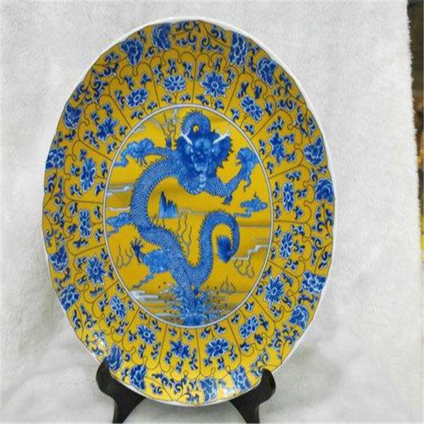 Dinastie Qing e Ming Jingdezhen porcellana blu e bianca piatto di apprezzamento del drago piatto antico ornamento