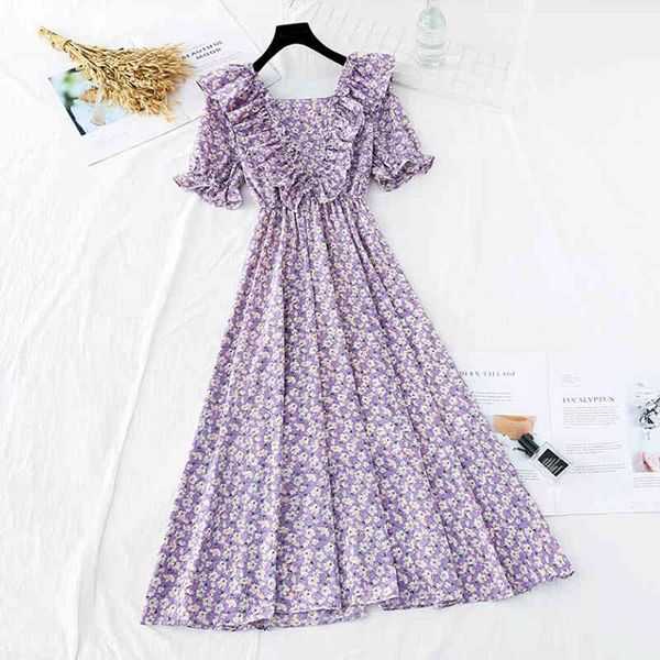 

dresses purple chiffon elegant v-neck short sleeve women a-line floral print midi female elastic waist party vestidos, Black;gray