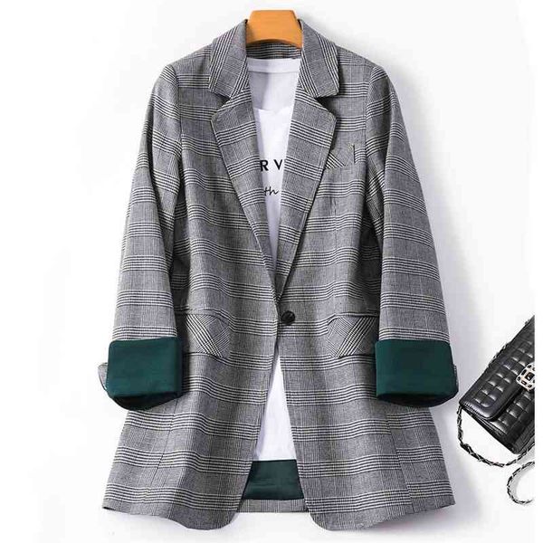

spring and autumn women blazers plaid coat new loose fashion temperament casual suit jacket lady 210330, White;black