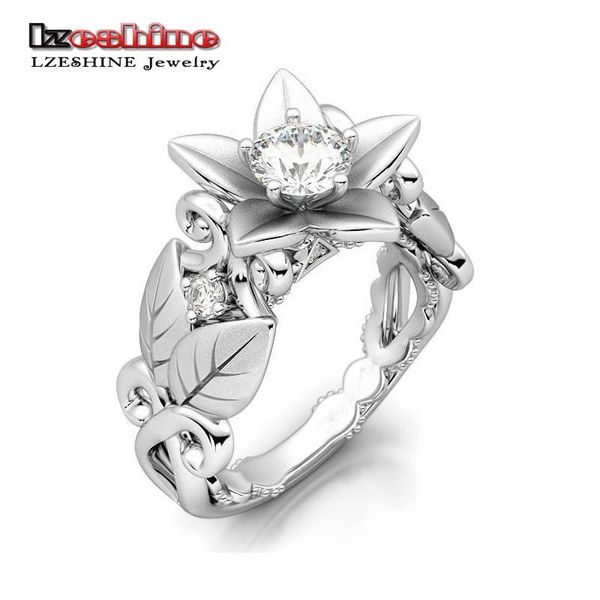 

wedding rings lzeshine fashion silver color crystal flower vine leaf design for women femme ring vintage statement jewelry lover gift, Slivery;golden