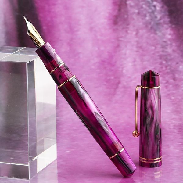 

moonman 800 purple resin fountain pen germany imported no. 6 bock nib 35# 0.5mm with converter golden clip writing gift pens