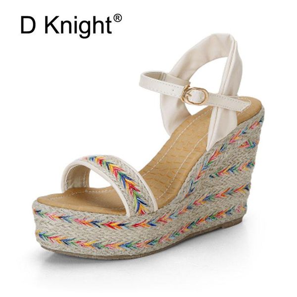 

summer beach high heels sandals women open toe strappy wedge casual straw braid young ladies shoes woman platform, Black
