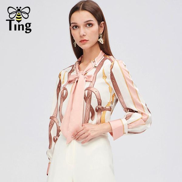

women's blouses & shirts tingfly fashion floral print vintage office lady blouse women bow neck single breasted female casual plus size, White