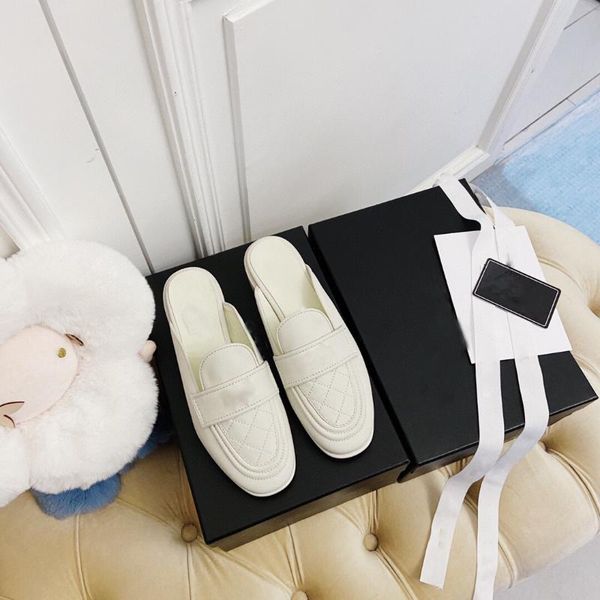 

genuine leather autumn slippers 2021 fashion baotou muller casual shoes square toe ladies loafers pregnant soft, Black