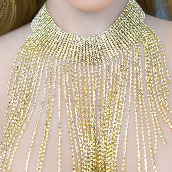 Catene sexy collana bohémien collana di strass cristallino grandi girocollo per le donne gioielli di lusso da festa a catena lunga