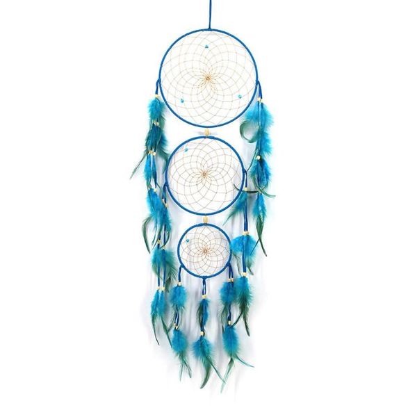 

wall clocks style handmade wind chimes art hanging pendant three ring feather ornament home decor for party wedding