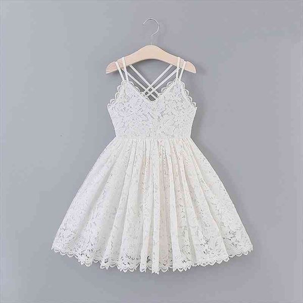 

white lace girls dress criss-cross sling a-line flower girls clothing embroidery princess sundress toddler casual clothes, Red;yellow