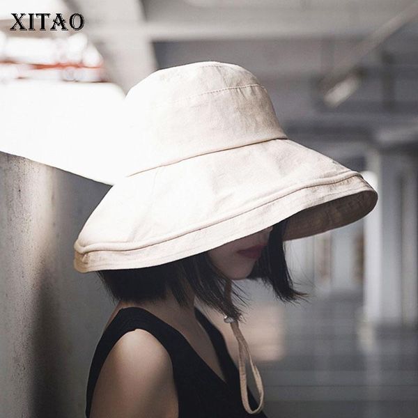 

[xitao] 2021 summer arrival women korea casual bucket hats female original design solid color ljt2994 wide brim, Blue;gray