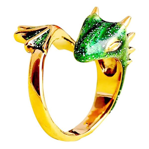 

glaze bright enamel spot black knight dragon mouth adjustable ring personality trend men's and women's jewelry, Silver