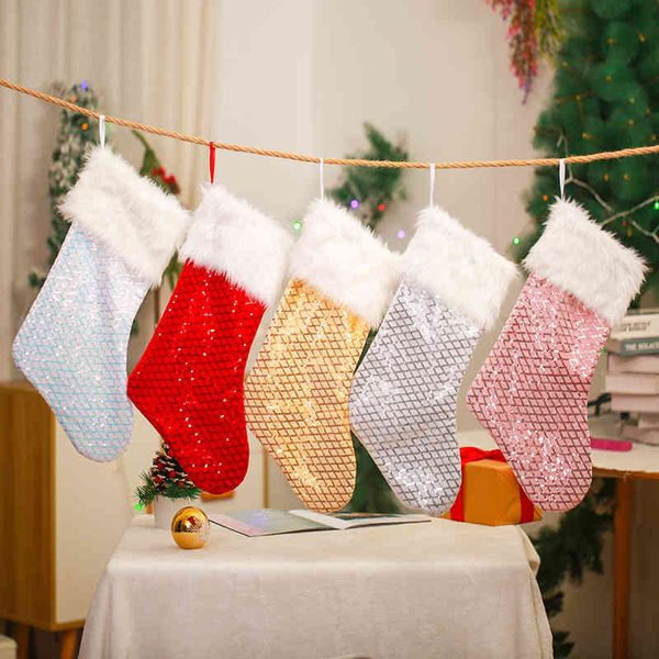 

qiaoding new decoration sequin plush mouth christmas socks children's gift bag