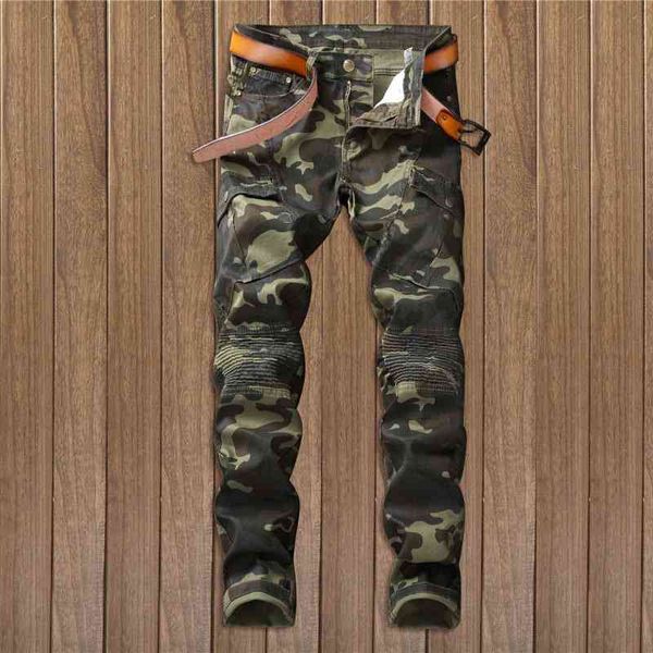 

men's camouflage jeans trend personalized slim fit elastic pants, White;black