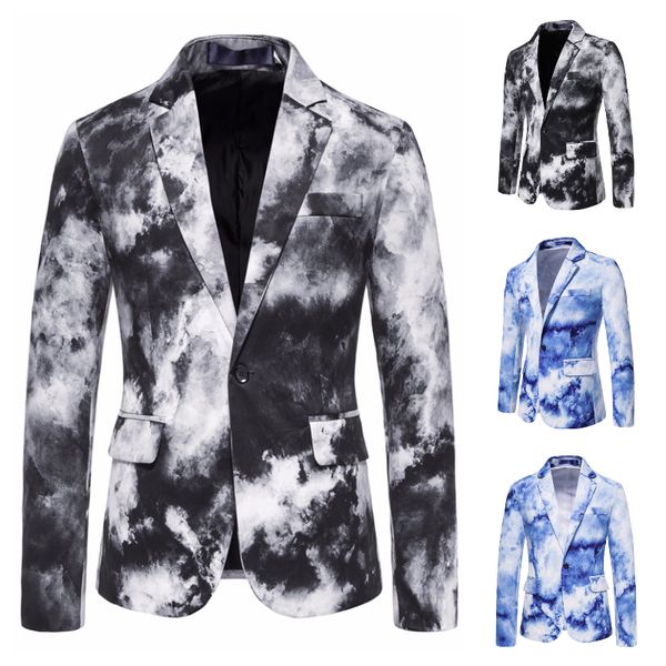 

men's suits & blazers one button tie dye print suit dress costume, White;black