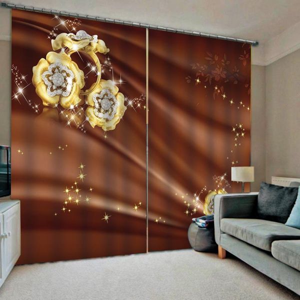 

curtain & drapes brown curtains flower 3d blackout for living room bedding cotinas para sala