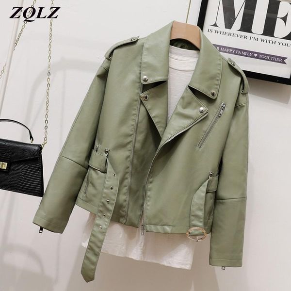 

women's leather & faux coat women spring autumn pu biker overcoat femme motorcycle slim zipper black soft coats ladies jacket
