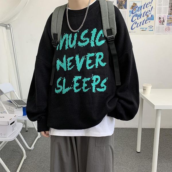 

men's sweaters legible 2021 autumn winter sweater men casual loose o neck male hip hop knitted pullovers man, White;black