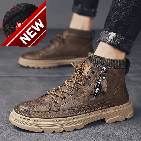 

2021 new fashion warm plush martin boots men's high shoes, Black