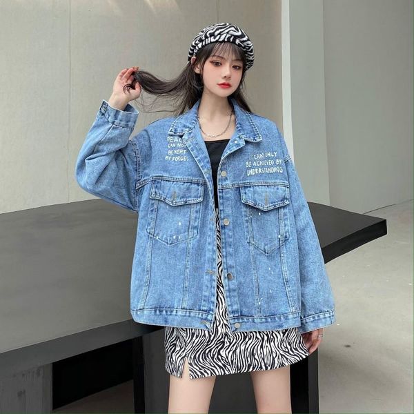 

denim coat women spring and autumn 2021 embroidery korean version loose bf style retro jacket women's jackets, Black;brown