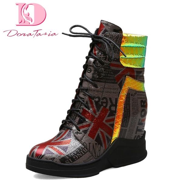 

boots doratasia brand design big size 43 print high heels women ankle fashion wedges shoes woman casual female sneakers, Black