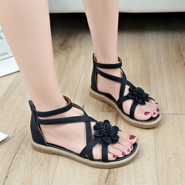 

women sandals fashion summer sweet flats heel ladies shoes f90020, Black