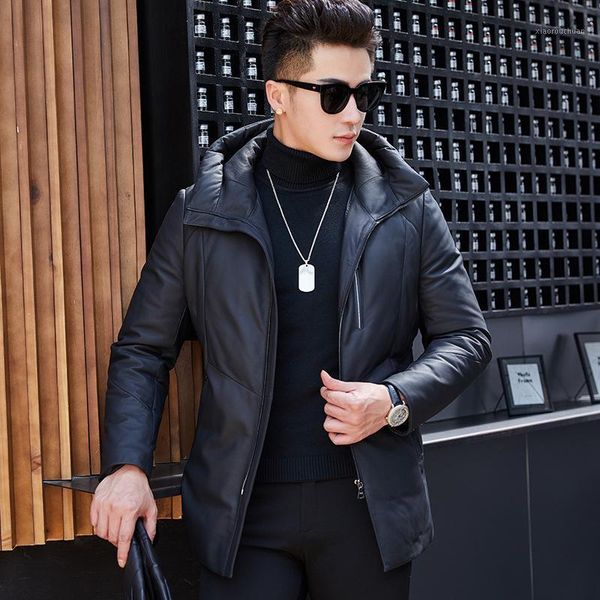 

men's leather & faux jacket men sheepskin genuine duck down winter coat for mens clothes 2021 jaqueta de couro sy1912f yy916, Black