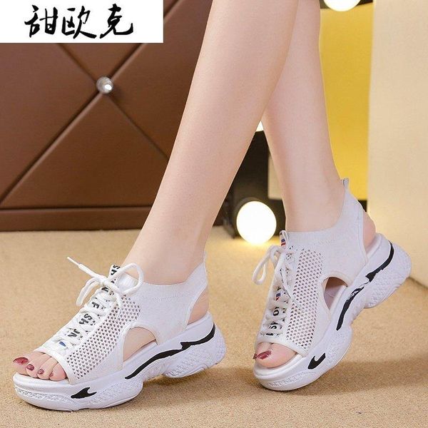 

fashion women's shoes mesh platform sandals summer comfortable open toe solid color lace-up beach, Black
