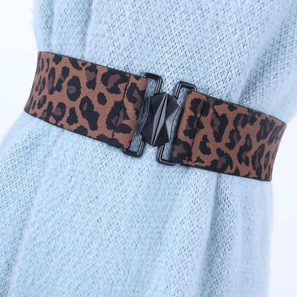 

belts fashion black wide belt for women elastic stretch waist seal luxury leopard print designer decoration dress straps, Black;brown