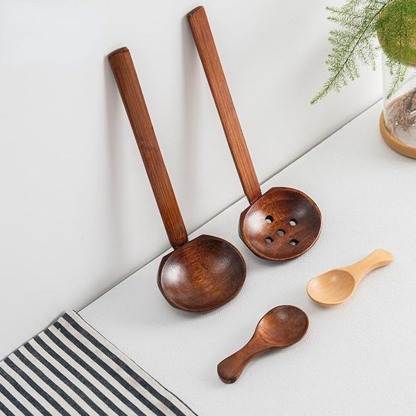 

spoons 2pcs japanese style wooden long-handled spoon dessert rice porridge soup teaspoon cooking kitchen gadget accessories