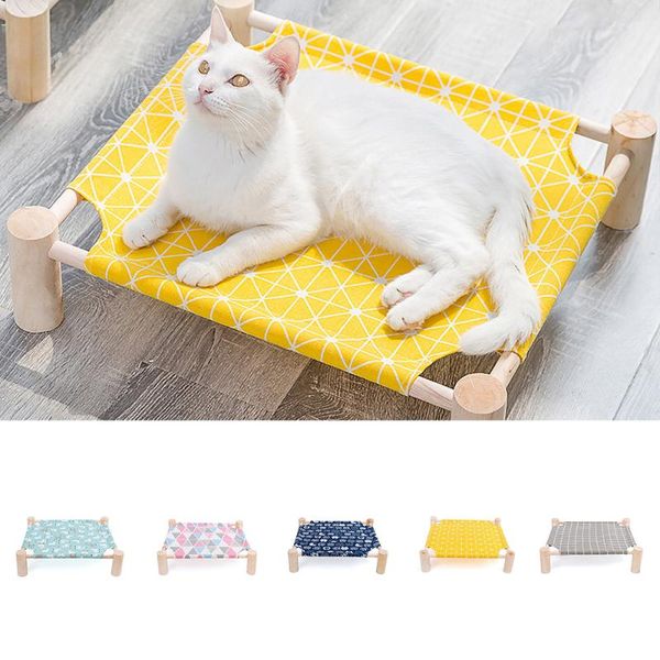 

cat beds & furniture pet sleeping bed mat summer hammock house wood canvas lounge for small dogs cats accessories
