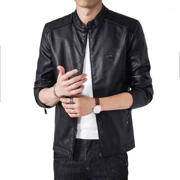 

men's jackets faux leather autumn casual motorcycle pu jacket biker coats fleece print patch wind breaker for man, Black;brown