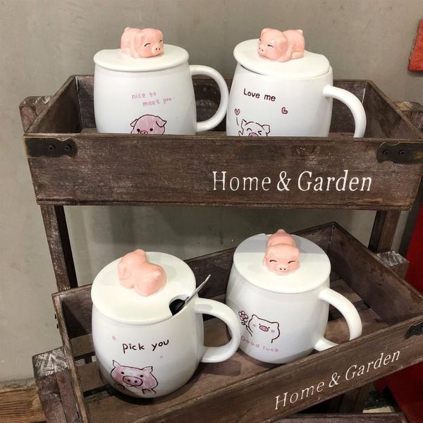 

mugs cute cartoon ceramic cover pig scrub big belly cup creative mug business office student coffee