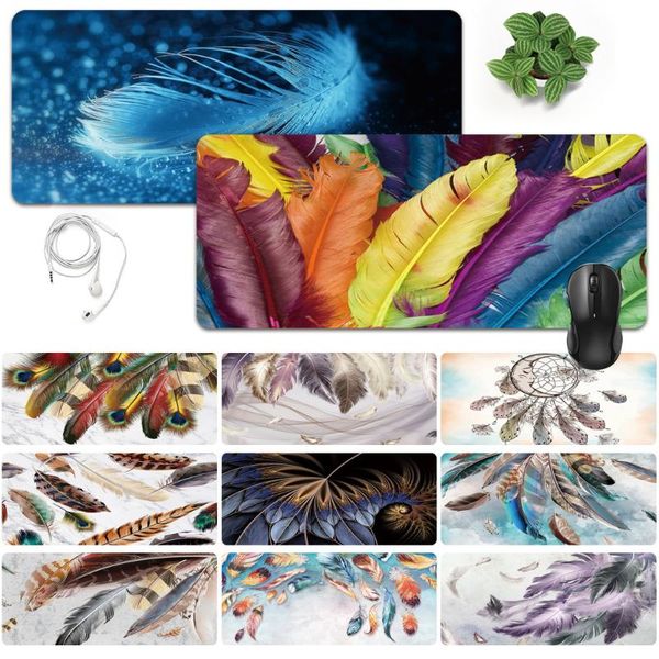 

mouse pads & wrist rests easy-to-clean and large mat anti-slip waterproof pu leather computer mousepad feather pattern game mouse-pad