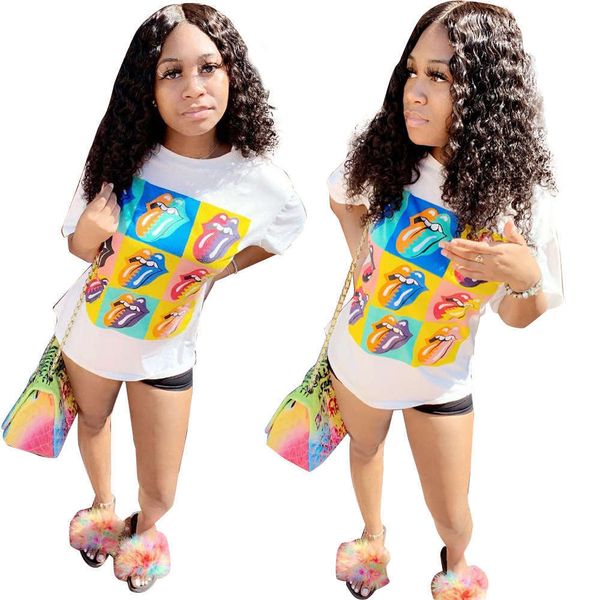 

women's t-shirt 2021 summer print casual loose short sleeve for women xnz5, White