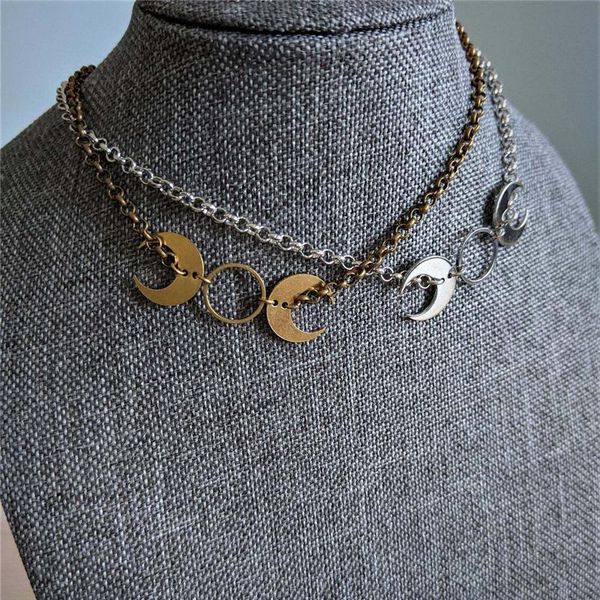 

pendant necklaces simple trendy double moon clavicle chain necklace for women gold silver color ring female jewelry gifts