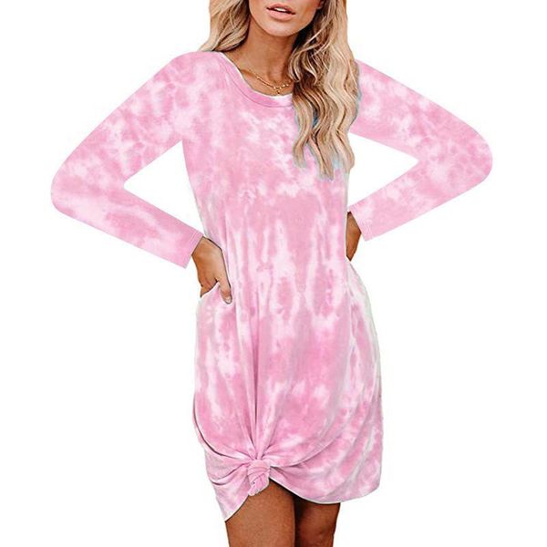 

female loose casual straight dress femme rainbow tie dye print sweatshirt for women long sleeve o-neck dresses, Black;gray