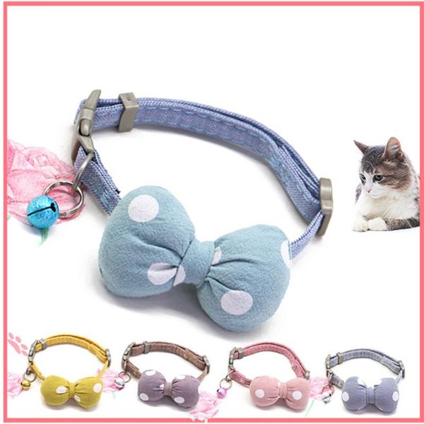 

cat collars & leads adjustable polka dot bow collar pet dog nylon durable small necklace for medium