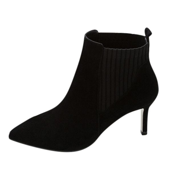

boots sagace high heels socks women stretch fabric elastic stilettos heel pointed toe ankle shoes woman boats, Black